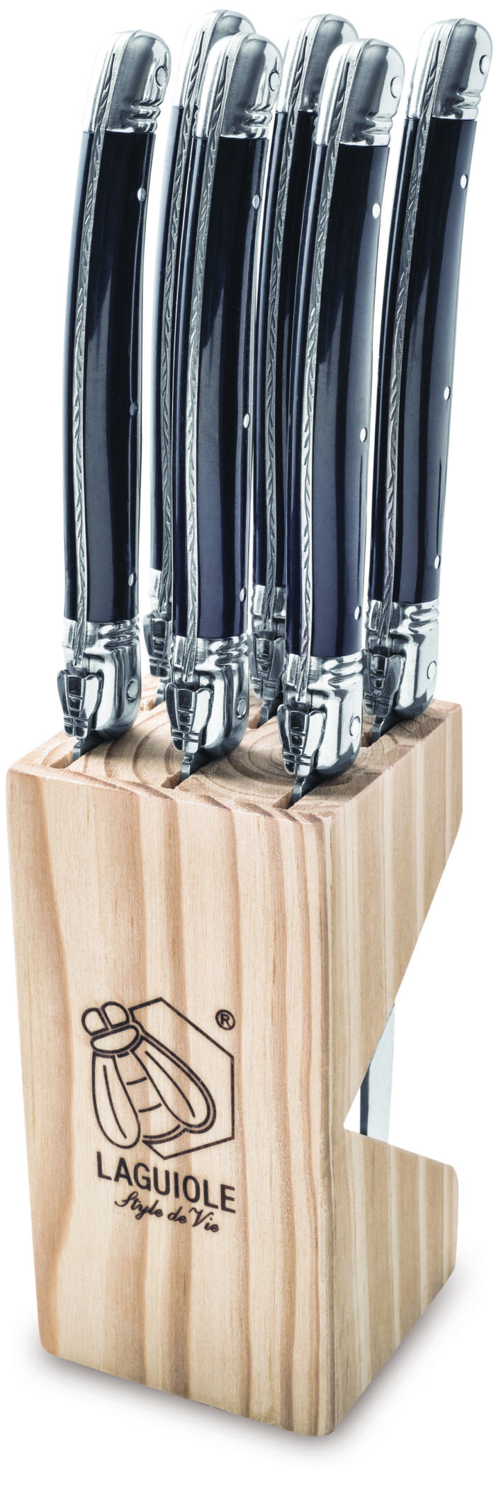 Steakmesser Set im Holzblock 6-teilig Schwarz – Laguiole Premium