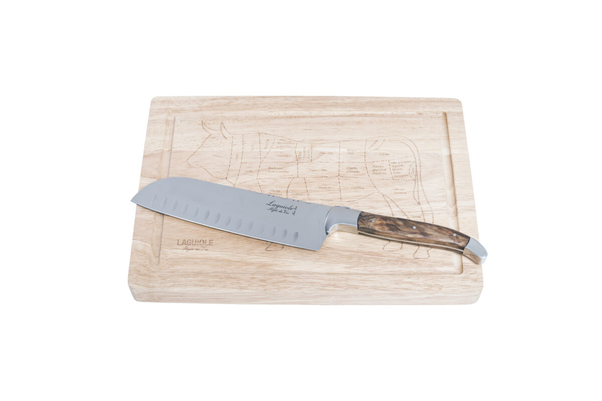 Santokumesser mit Schneidebrett Olivenholzgriff - Laguiole Luxury