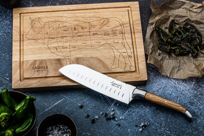 Santokumesser mit Schneidebrett Olivenholzgriff - Laguiole Luxury